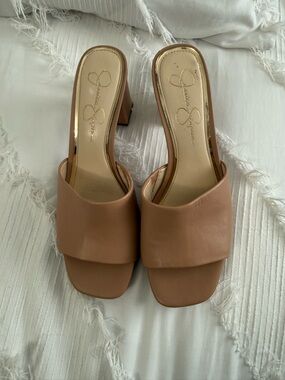 Jessica Simpson Nude/Tan Slide Mules with Block Heel